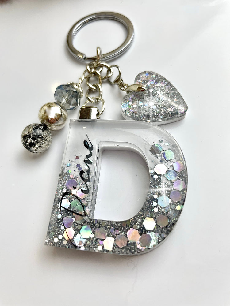 Silver and White Initial Keyring