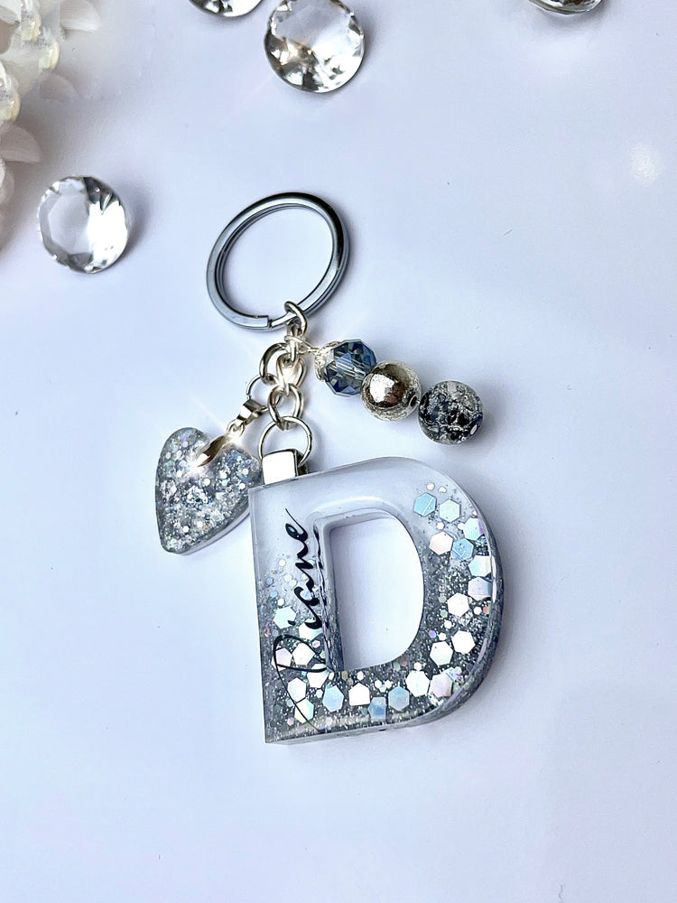 Silver and White Initial Keyring