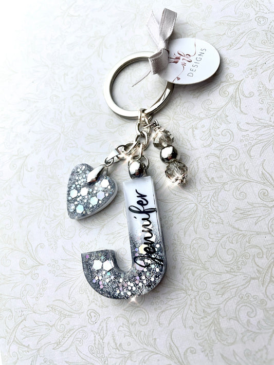 Silver and White Initial Keyring