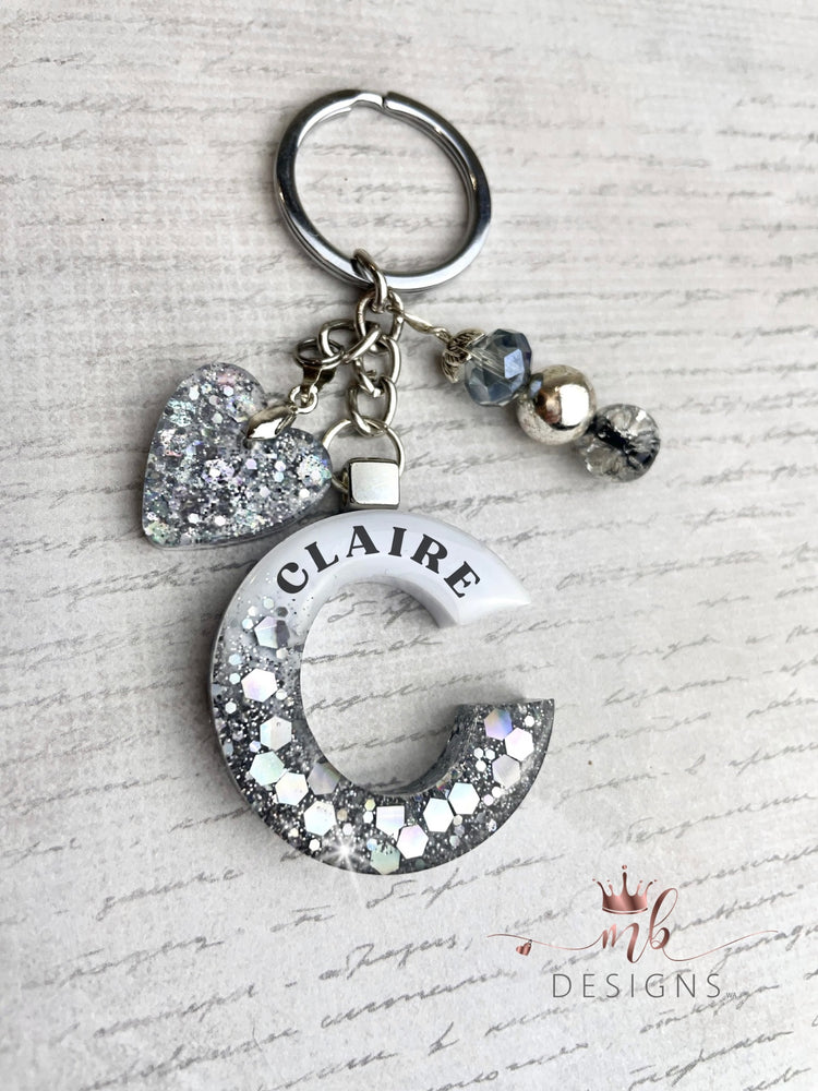 Silver and White Initial Keyring