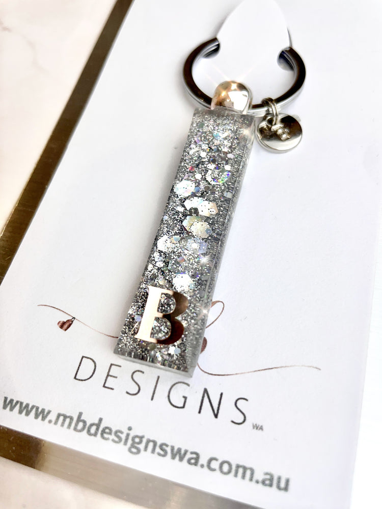 Glitter Bar Keyring - Silver