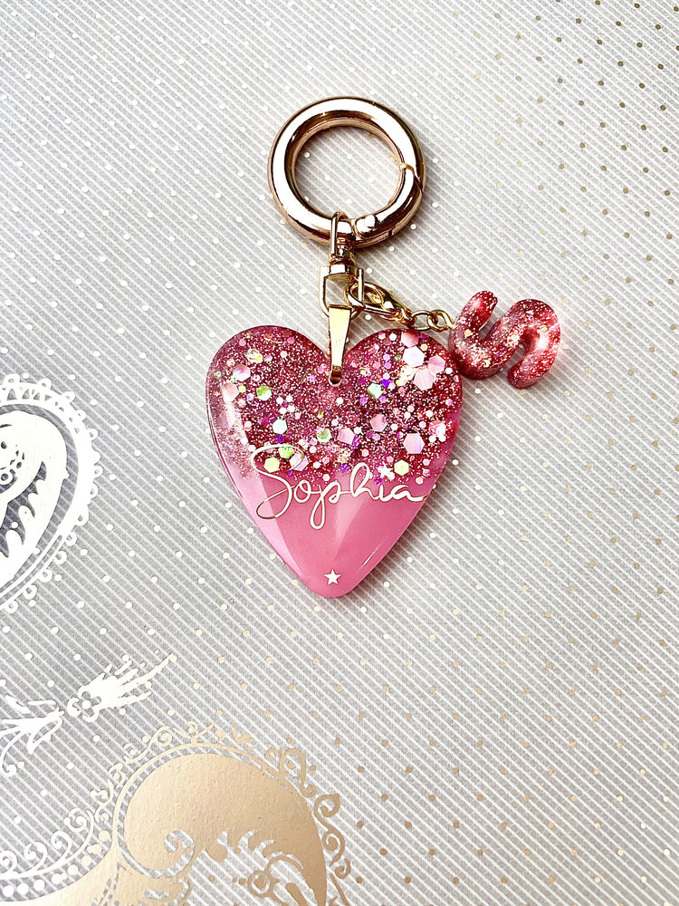 Glitter Heart Keyring-Pink