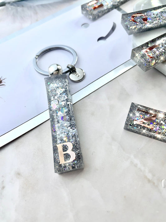 Glitter Bar Keyring - Silver