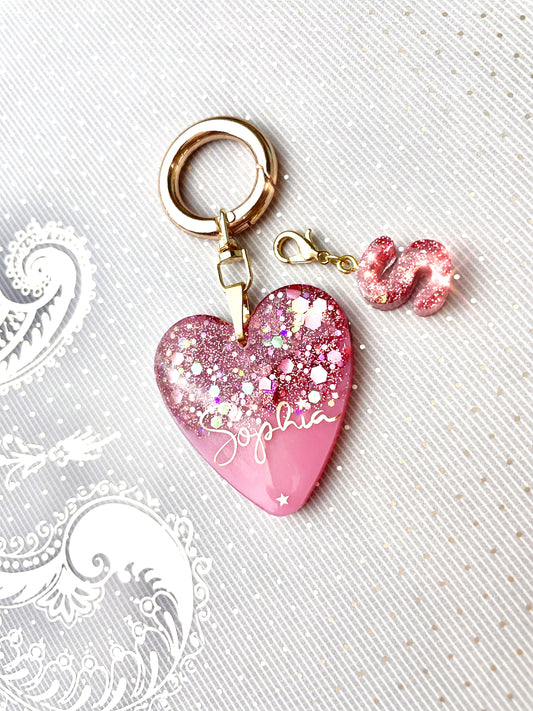 Glitter Heart Keyring-Pink