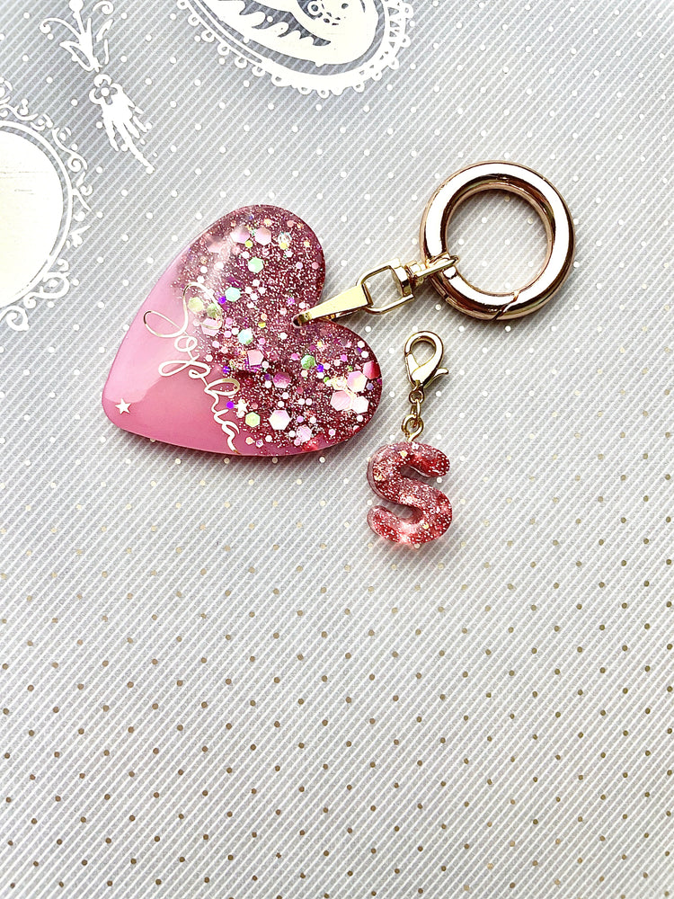 Glitter Heart Keyring-Pink