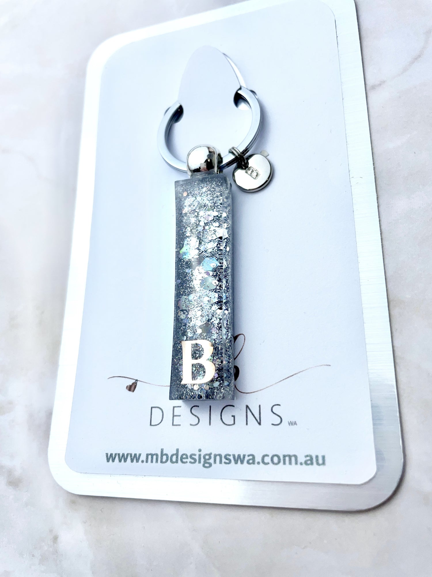 Glitter Bar Keyring - Silver