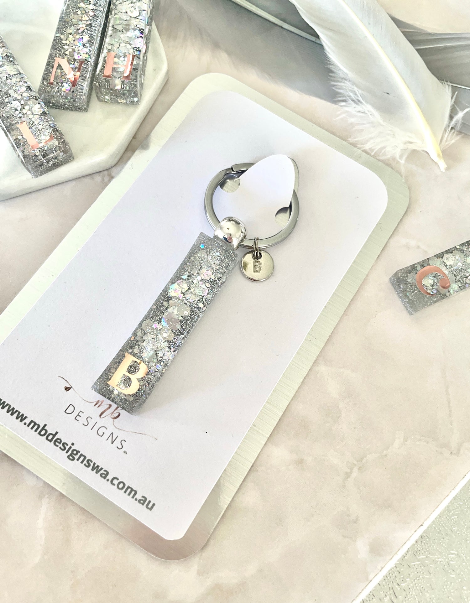 Glitter Bar Keyring - Silver