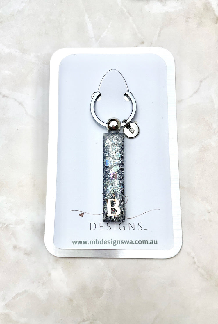 Glitter Bar Keyring - Silver