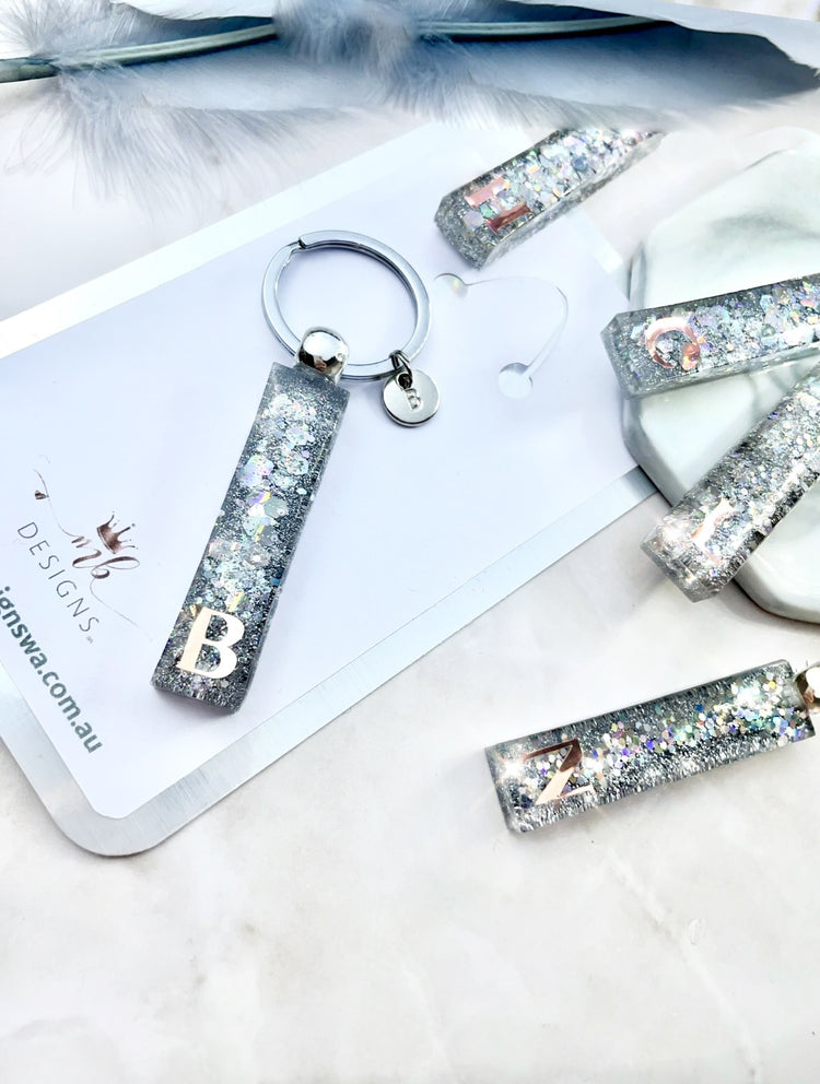 Glitter Bar Keyring - Silver