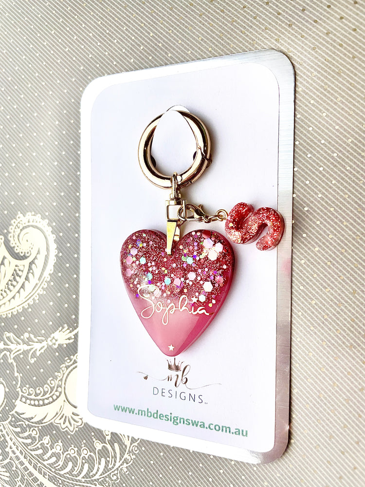 Glitter Heart Keyring-Pink