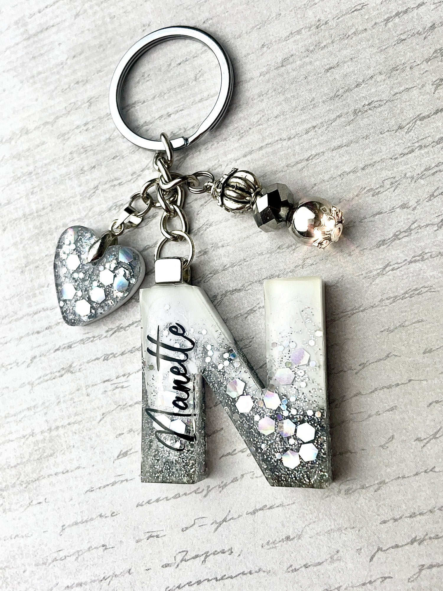 Silver and White Initial Keyring – MB Designs WA