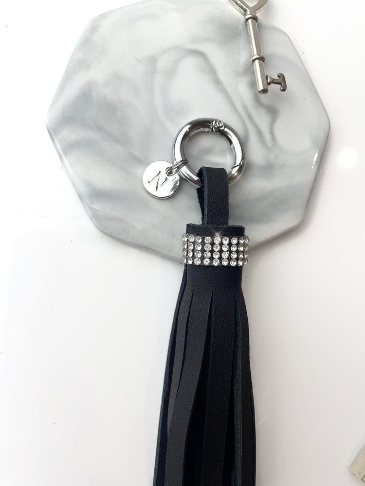 Black Leather Tassel Keyring 