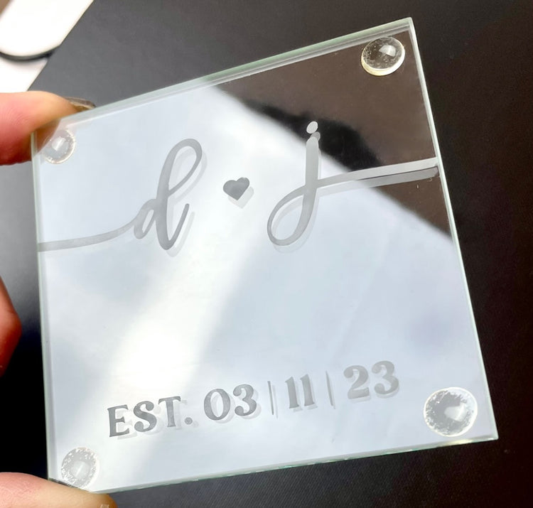 Date Celebration Glass Coasters.