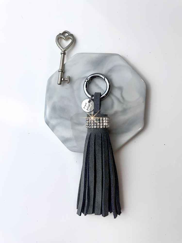 Leather Tassel Keyring - Slate