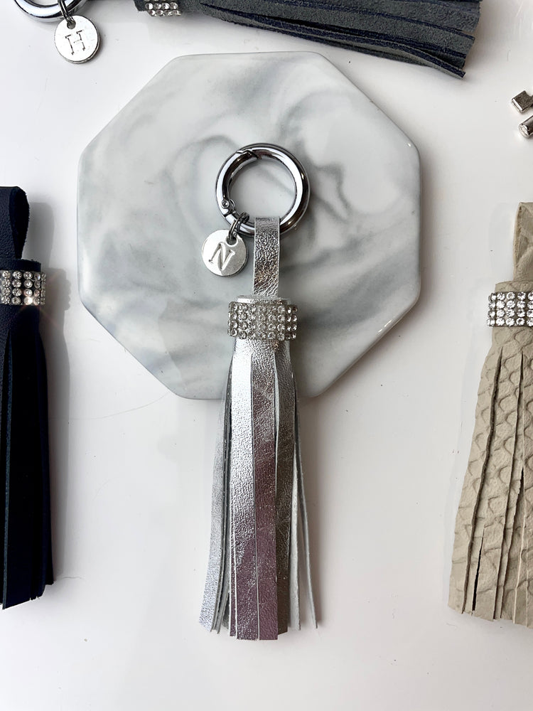 Leather Tassel Keyring - Silver