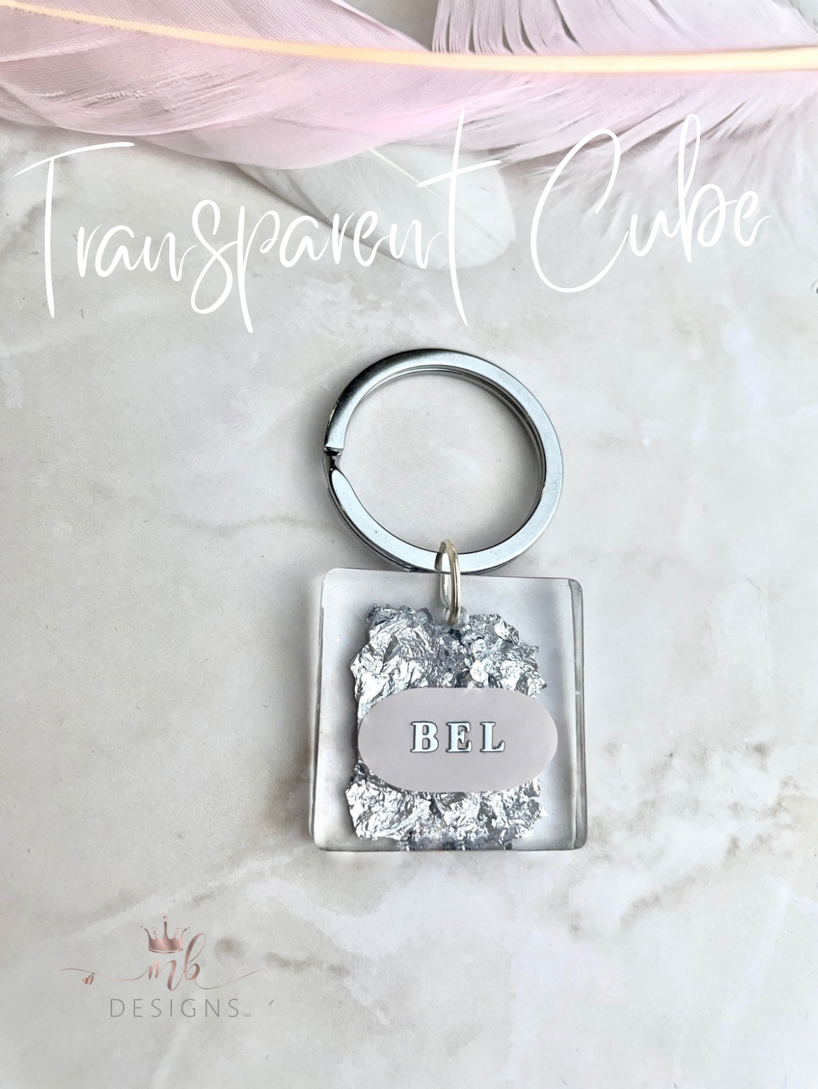 Transparent Cube Keyring - Silver